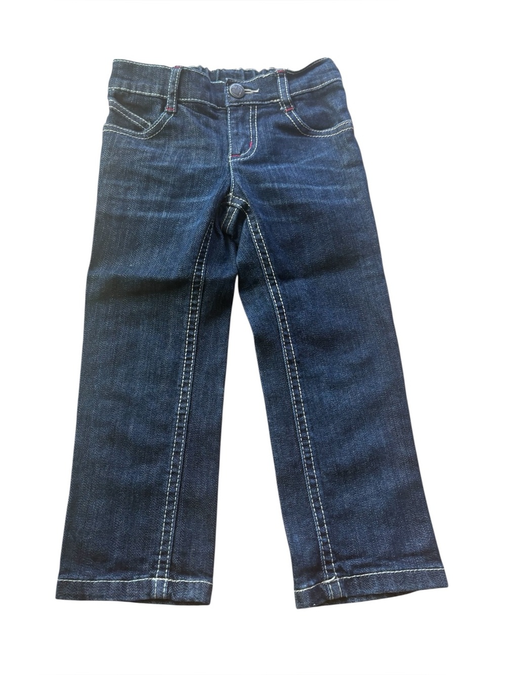 Gymboree girl 3T dark stretch denim jeans strawberry accent contrast stitching